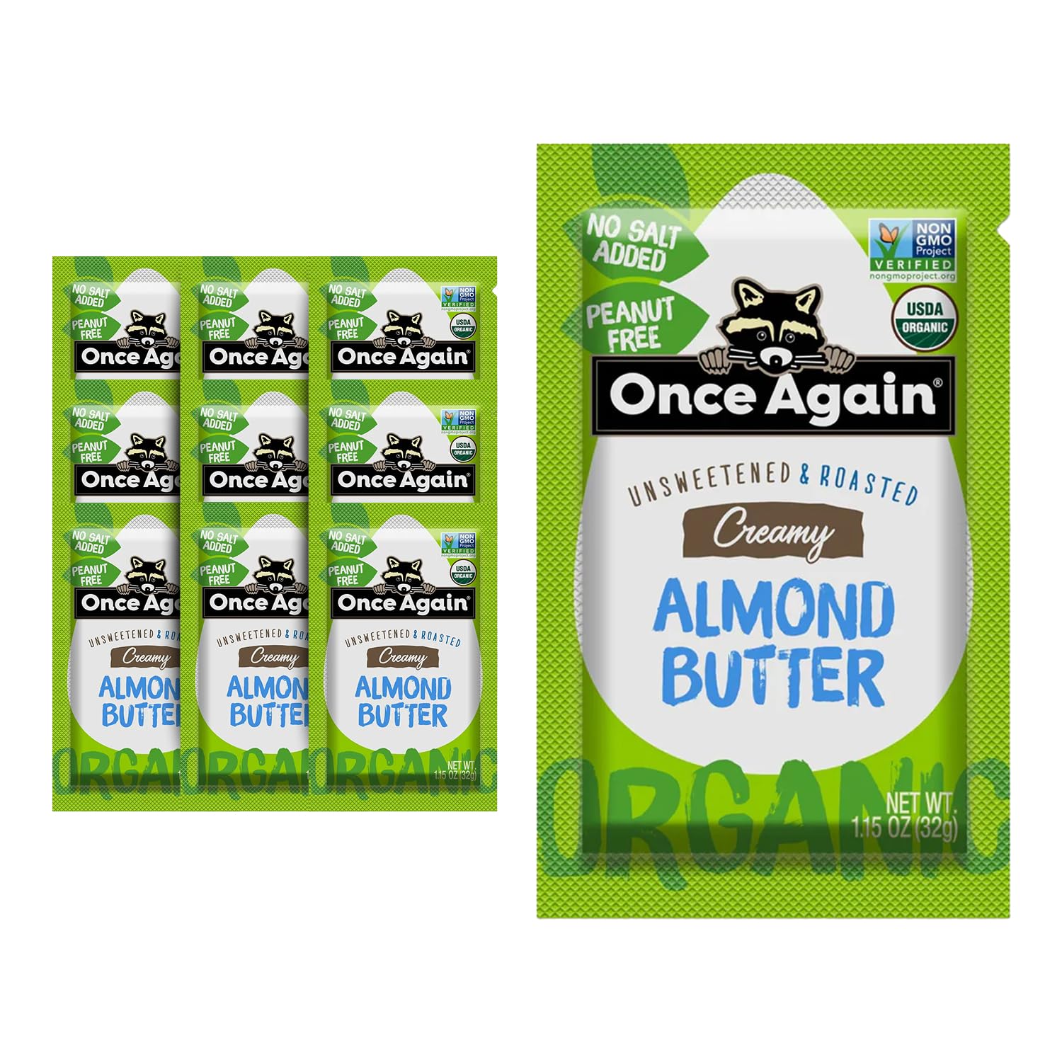 Product image of Once Again Organic Almond Butter Packets Roasted Vegan Non-GMO Gluten Free Packs 1.15 oz 1.15 oz Pack of 10